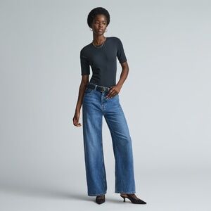Everlane The Short-Sleeve Crew Neck Bodysuit Black Base - Size M